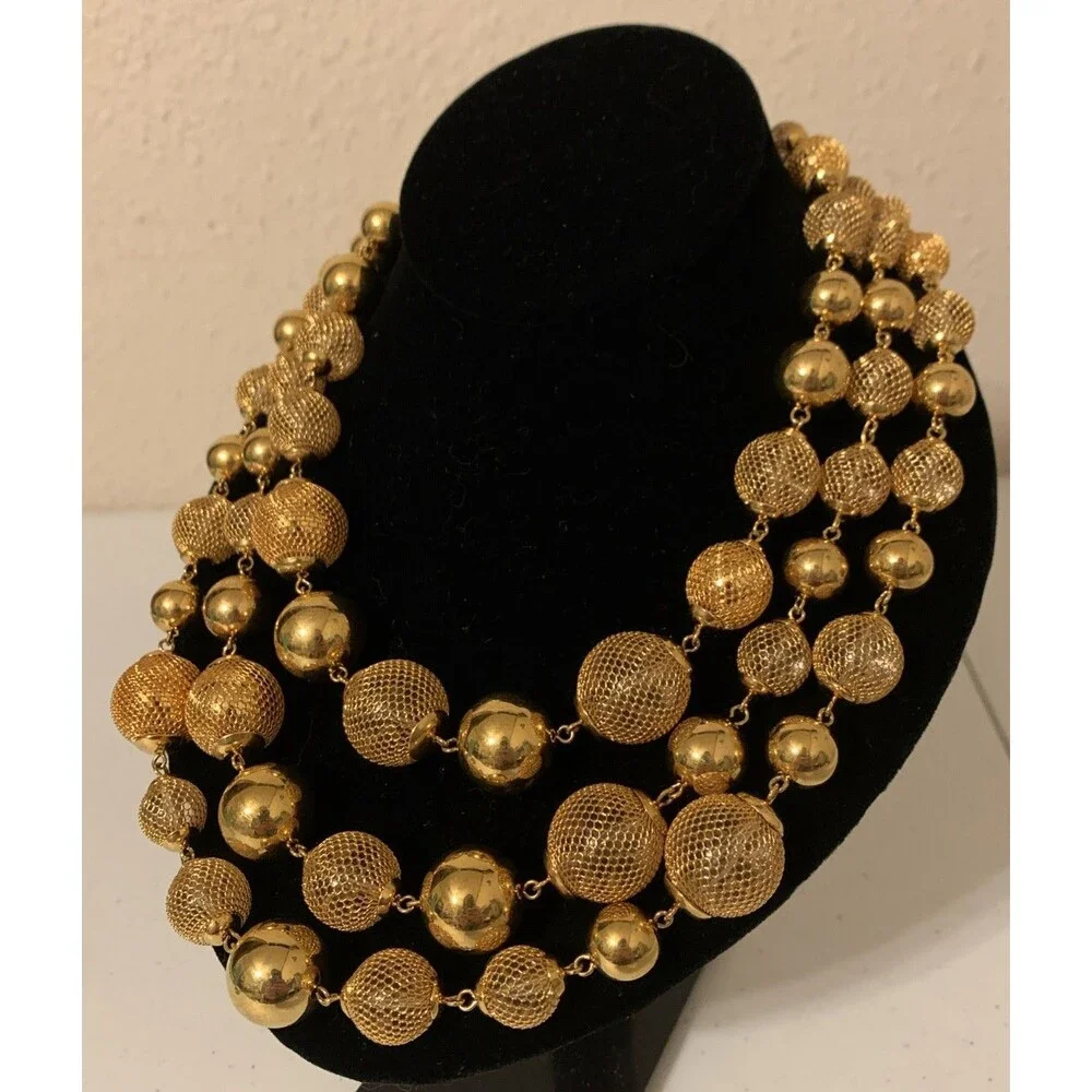Vintage Monet Runway Luxe Multistrand Mesh Caged Beads Weighty Necklace 19”